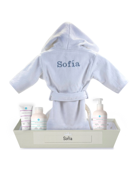 Soins bébé naturels avec peignoir brodé | Coffret cadeau personnalisé