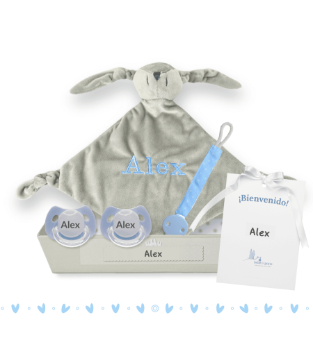 Doudou et 2 tétines personnalisés avec attache-tétines
