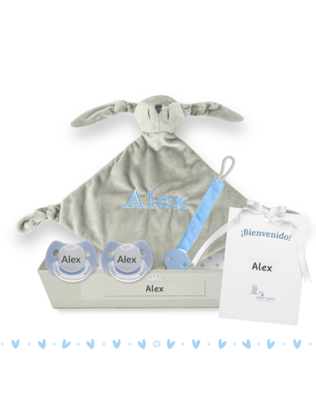 Doudou et 2 tétines personnalisés avec attache-tétines