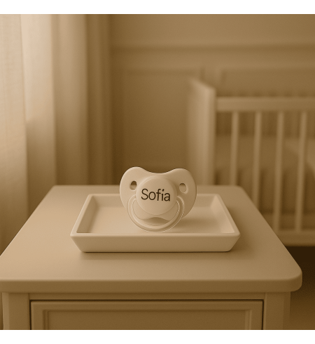 Lot avec tétine personnalisée, attache-tétines, pochette pour tétines et sac à langer