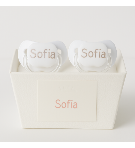 Pack de 2 tétines personnalisées et doudou | Cadeau unique pour bébé