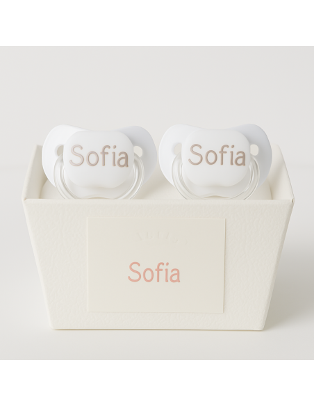 Pack de 2 tétines personnalisées et doudou | Cadeau unique pour bébé