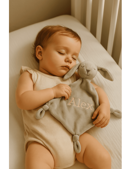 Set lange, doudou et tétine personnalisée | Cadeau de naissance personnalisé