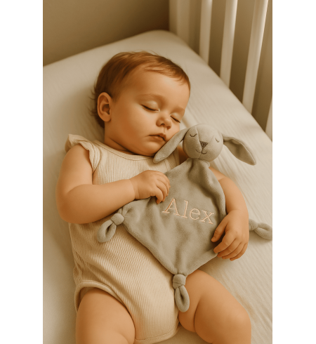 Cadre empreintes avec photo et doudou personnalisé | Souvenir tendre pour bébé