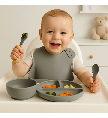 Vaisselle en silicone + Couverture polaire d’hiver personnalisée | Cadeau Naissance Utile et Élégant