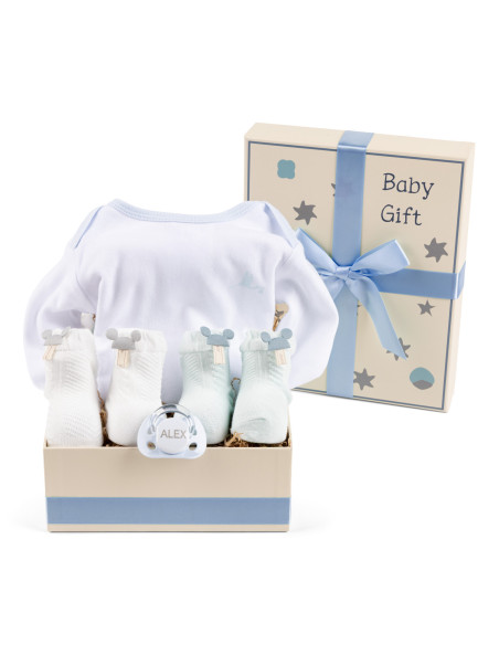 Coffret Cadeau avec Body, Sucette & Chaussettes – Pratique et Personnalisable pour Bébé