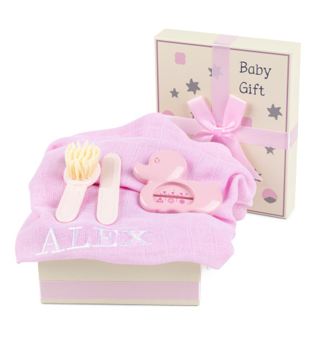 Coffret Bébé avec Mousseline, Thermomètre et Brosse – Tendresse et Utilité
