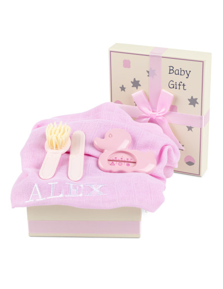 Coffret Bébé avec Mousseline, Thermomètre et Brosse – Tendresse et Utilité