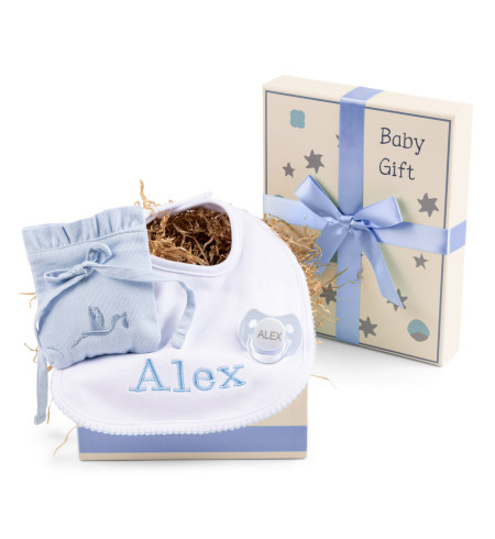 Coffret Cadeau avec Bavoir Personnalisé, Étui à Tétine et Accessoires – Idéal pour Nouveau-né