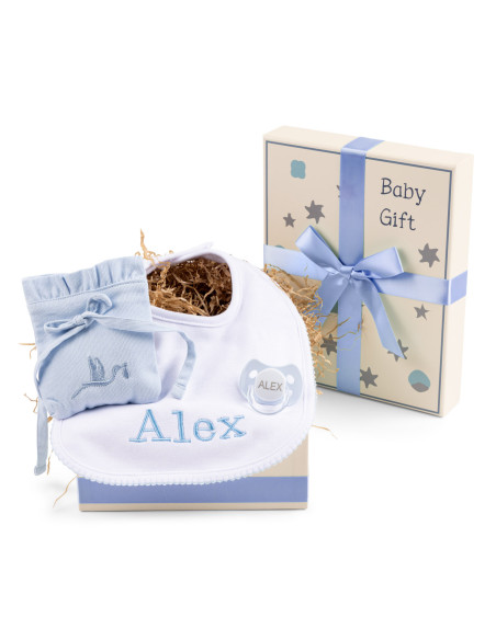 Coffret Cadeau avec Bavoir Personnalisé, Étui à Tétine et Accessoires – Idéal pour Nouveau-né