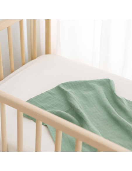 Cadeau Écologique Bébé : 2 Langes, Anneau de Dentition et Attache-Sucette Verts