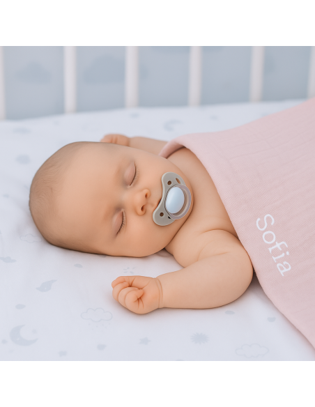 Cadeau durable pour bébé : 2 langes, anneau de dentition et attache-tétine rose