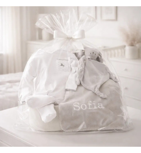 Coffret bébé : couverture, pyjama et doudou personnalisés | Cadeau naissance raffiné