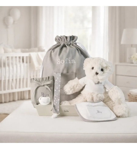 Canastille avec tétine personnalisée et accessoires pour nouveau-né | Cadeau complet et original