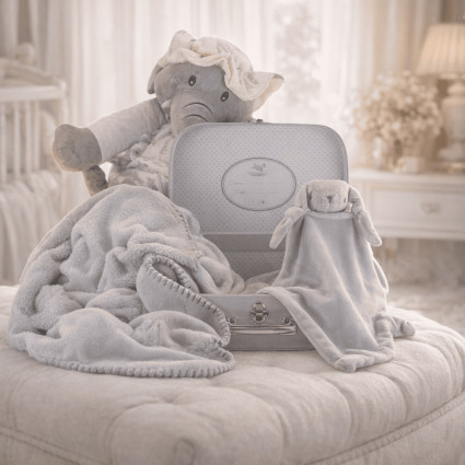 Coffret bébé valise, couverture et doudou personnalisés | Cadeau naissance raffiné 2
