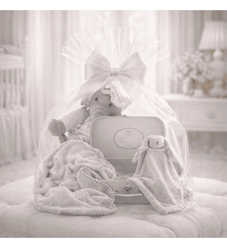 Coffret bébé valise, couverture et doudou personnalisés | Cadeau naissance raffiné