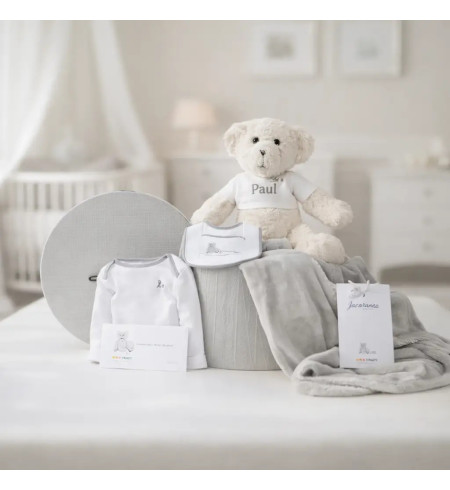 Coffret bébé : couverture brodée, body, bavoir et peluche | Cadeau complet pour naissance