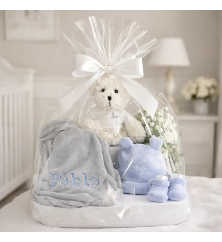 Coffret bébé avec couverture brodée et peluche | Cadeau naissance raffiné