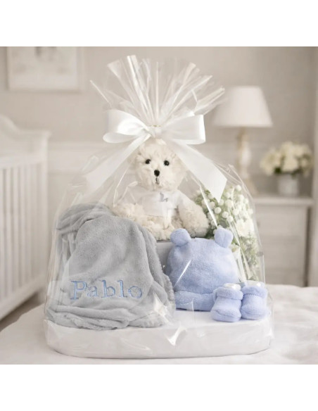 Coffret bébé avec couverture brodée et peluche | Cadeau naissance raffiné