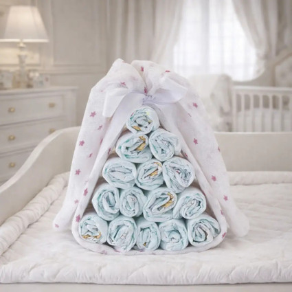 Bonbon de couches avec mousseline personnalisée | Cadeau original pour bébé 2