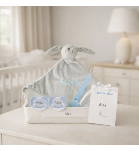 Doudou et 2 tétines personnalisées avec prénom | Avec clip pour tétine