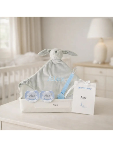 Doudou et 2 tétines personnalisées avec prénom | Avec clip pour tétine