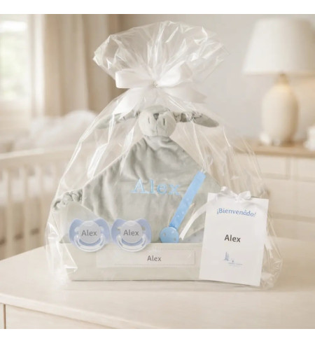 Doudou et 2 tétines personnalisées avec prénom | Avec clip pour tétine