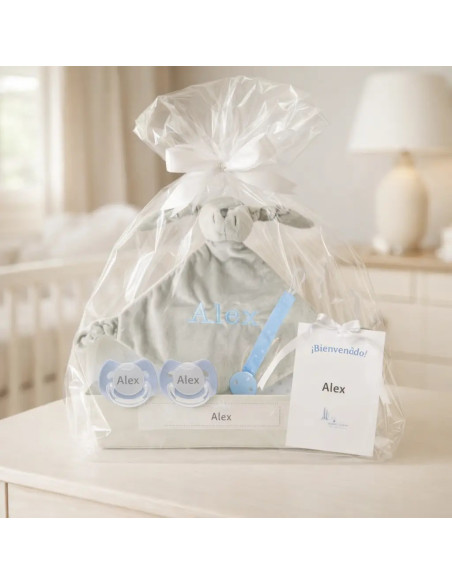 Doudou et 2 tétines personnalisées avec prénom | Avec clip pour tétine