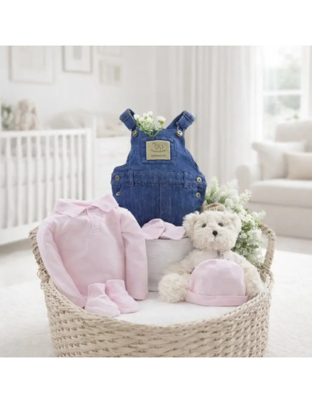 Coffret fille : vêtements et peluche | Cadeau naissance tendre et complet