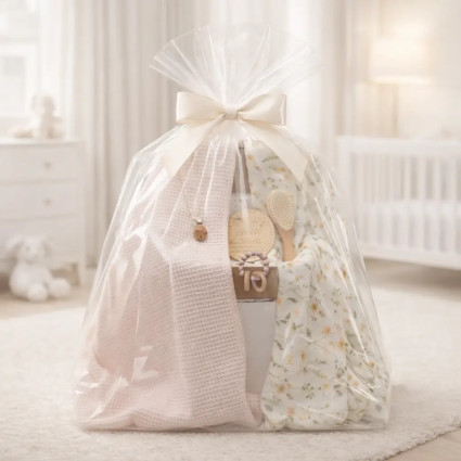 Cadeau durable pour bébé : 2 langes, anneau de dentition et attache-tétine rose