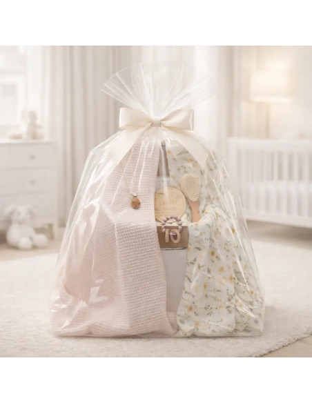 Cadeau durable pour bébé : 2 langes, anneau de dentition et attache-tétine rose