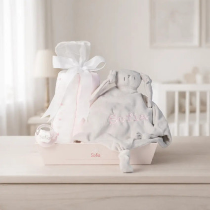 Set lange, doudou et tétine personnalisée | Cadeau de naissance personnalisé 2