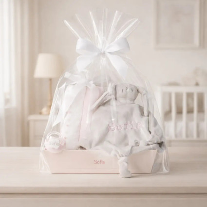 Set lange, doudou et tétine personnalisée | Cadeau de naissance personnalisé