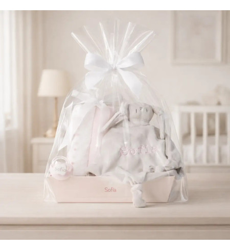Set lange, doudou et tétine personnalisée | Cadeau de naissance personnalisé