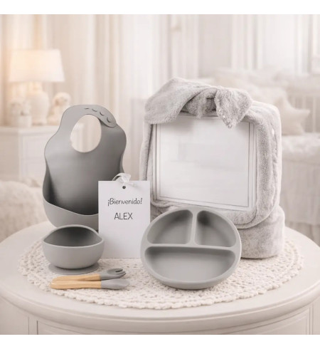 Vaisselle en silicone + Couverture polaire d’hiver personnalisée | Cadeau Naissance Utile et Élégant