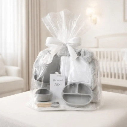 Vaisselle en silicone + Couverture polaire d’hiver personnalisée | Cadeau Naissance Utile et Élégant