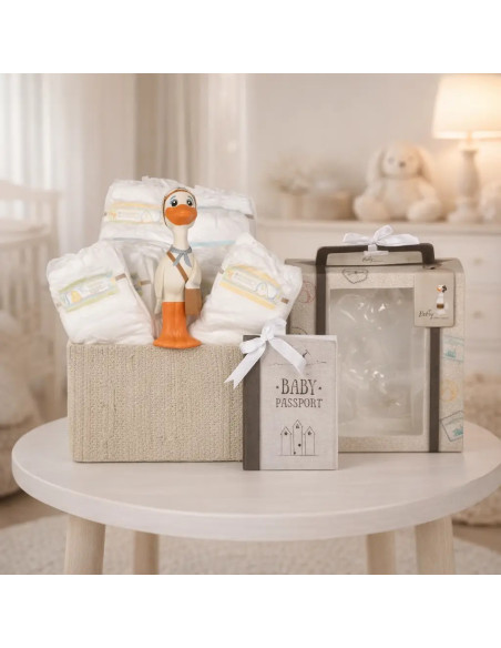 Gâteau de couches avec anneau de dentition Nicky | Cadeau naissance pratique