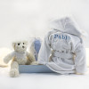 Kit peignoir brodé couverture et ours en peluche bleu