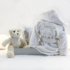 Kit peignoir brodé couverture et ours en peluche gris