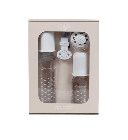 Set biberones y chupete Armani Baby blanco