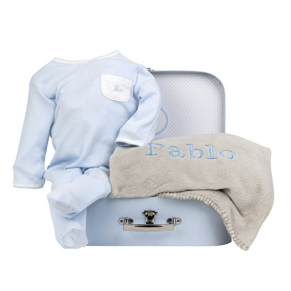 Coffret nouveau-né couverture personnalisée et pyjama bleu